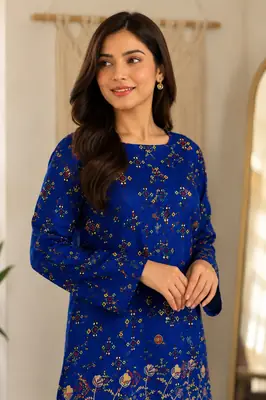 2 Pcs Women's Stitched Lawn Block Printed Shirt And Trouser lase thumbnail 2