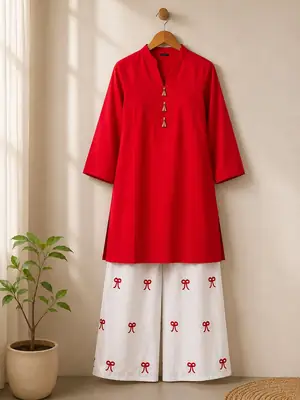2 Pcs Women's Stitched Lawn Embroidered Shirt And Trouser thumbnail 3