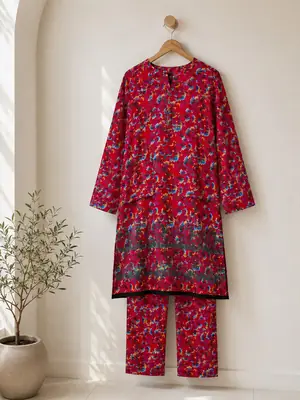 2 Pcs Women's Stitched Lawn Digital Print Shirt And Trouser thumbnail 3