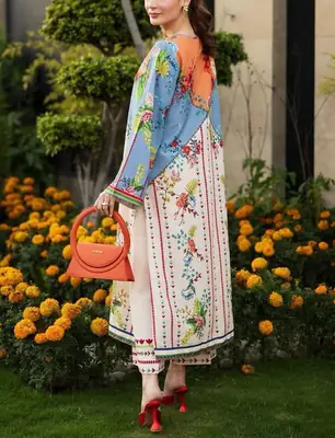 2 Pcs Women's Stitched Arabic Lawn Printed Shirt And Trouser thumbnail 3