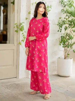 2 Pcs Women's Stitched Lawn Printed Shirt And Trouser