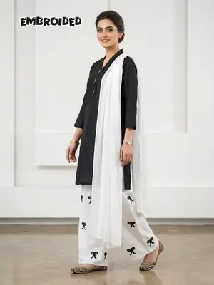 2 Pcs Women's Stitched Arabic Lawn Embroidered Shirt And Trouser thumbnail 4