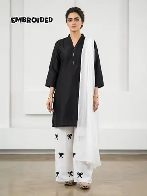2 Pcs Women's Stitched Arabic Lawn Embroidered Shirt And Trouser thumbnail 6