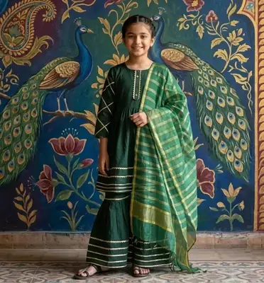 3 Pcs Girl's Arabic Lawn Embroidered Kurta And Shalwar Suit