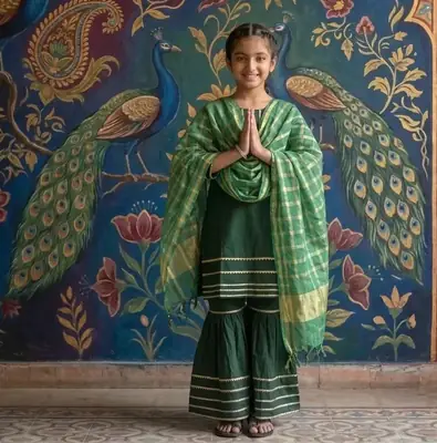 3 Pcs Girl's Arabic Lawn Embroidered Kurta And Shalwar Suit thumbnail 4