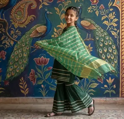 3 Pcs Girl's Arabic Lawn Embroidered Kurta And Shalwar Suit thumbnail 5