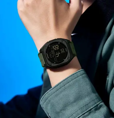 SANDA Men's Digital Sports Watch | 5ATM Waterproof | LED Display | Alarm | Stopwatch | Green Silicone Strap thumbnail 2