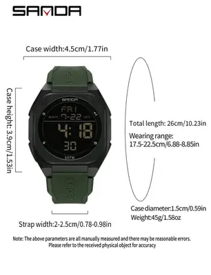 SANDA Men's Digital Sports Watch | 5ATM Waterproof | LED Display | Alarm | Stopwatch | Green Silicone Strap thumbnail 4