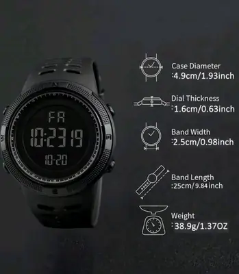 Military Style Digital Sports Watch for Men | LED Backlight | Waterproof | Alarm | Stopwatch | Silicone Strap | Outdoor Casual Wrist Watch thumbnail 4
