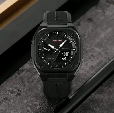SKMEI 2328 Square Multifunction Men's Watch Dual Movement TPU Strap Sport Outdoor Cool Style Male Electronic Quartz Wristwatch thumbnail 3