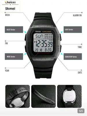 SKMEI 1278 Men's Digital Sports Watch | Alarm Chronograph | Countdown Timer | EL Backlight | 50M Water Resistant | 12/24H Display thumbnail 4