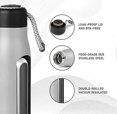 Stainless Steel Thermos Bottle with Handle Dori - Leakproof Travel Vacuum Flask for Chai & Water thumbnail 4