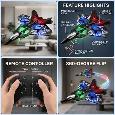 RC Fighter Jet Drone 2.4G Remote Control Unbreakable Foam Flying Airplane thumbnail 2