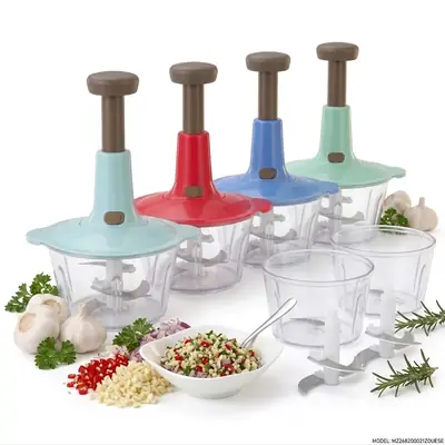 Premium Hand Push Chopper & Cutter | 3 Stainless Steel Blades | 500ml Vegetable Vegetable Chopper thumbnail 2
