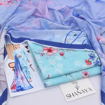 3 Pcs Women's Unstitched Digital Print Suit thumbnail 2