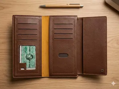 Men's  6 Pocket Long Wallet Leather Wallet with Inner Zip thumbnail 2