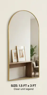 Premium Gold Metal Frame Arched Wall Mirror - 1.5 x 3 Feet (18x36 Inch) | Modern Home Decor Full Length & Vanity Mirror