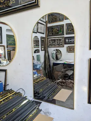 Premium Gold Metal Frame Arched Wall Mirror - 1.5 x 3 Feet (18x36 Inch) | Modern Home Decor Full Length & Vanity Mirror thumbnail 2