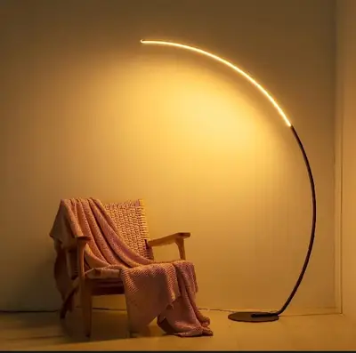 Black Metal Arc Floor Lamp with Neon Light Decor