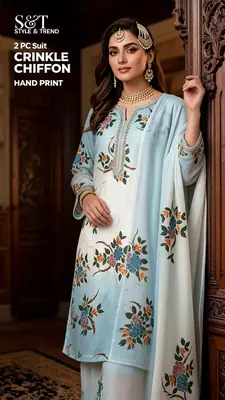 Aqua Blue 2 Pcs Women's Unstitched Hand Work Suit