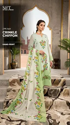 Mint Green 2 Pcs Women's Unstitched Hand Work Suit