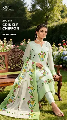 Mint Green 2 Pcs Women's Unstitched Hand Work Suit thumbnail 4
