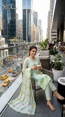 Mint Green 2 Pcs Women's Unstitched Hand Work Suit thumbnail 3
