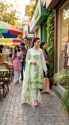 Mint Green 2 Pcs Women's Unstitched Hand Work Suit thumbnail 7