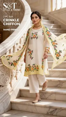 Ivory Yellow 2 Pcs Women's Unstitched Hand Work Suit