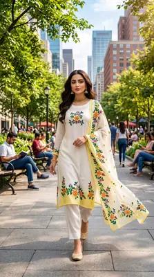 Ivory Yellow 2 Pcs Women's Unstitched Hand Work Suit thumbnail 2