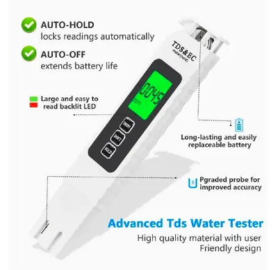 3-in-1 Digital TDS & EC Water Tester with Backlight - PPM & Temperature Meter thumbnail 3