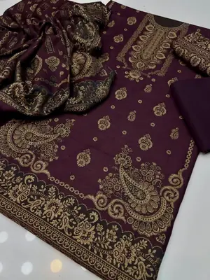 3 Pcs Women's Unstitched Embroidered Suit thumbnail 2