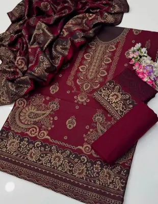 3 Pcs Women's Unstitched Embroidered Suit thumbnail 2