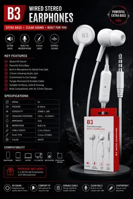 In-built Microphone Wired Earphones White thumbnail 4
