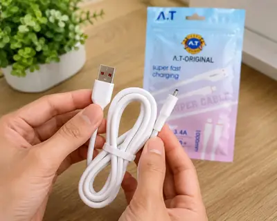 A.T Original AT-22 3.4A Fast Charging Micro USB Cable – 1 Meter | High-Speed Data Sync | White