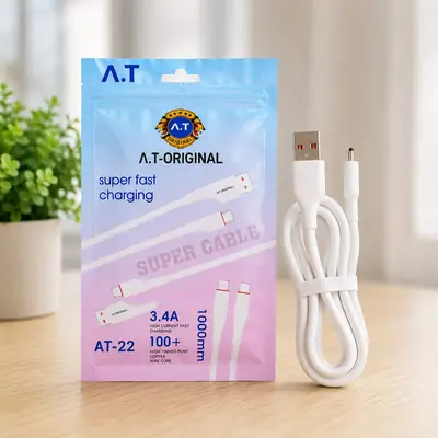 A.T Original AT-22 3.4A Fast Charging Micro USB Cable – 1 Meter | High-Speed Data Sync | White thumbnail 2