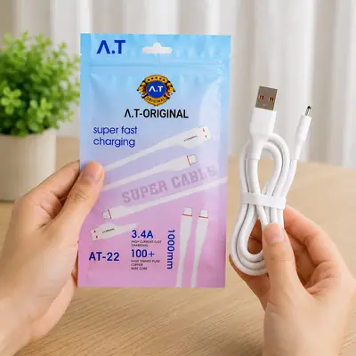 A.T Original AT-22 3.4A Fast Charging Micro USB Cable – 1 Meter | High-Speed Data Sync | White thumbnail 5