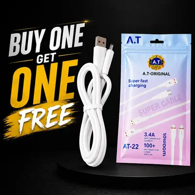 A.T Original AT-22 3.4A Fast Charging Micro USB Cable – 1 Meter | High-Speed Data Sync | White