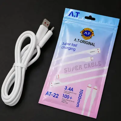 A.T Original AT-22 3.4A Fast Charging Micro USB Cable – 1 Meter | High-Speed Data Sync | White thumbnail 4