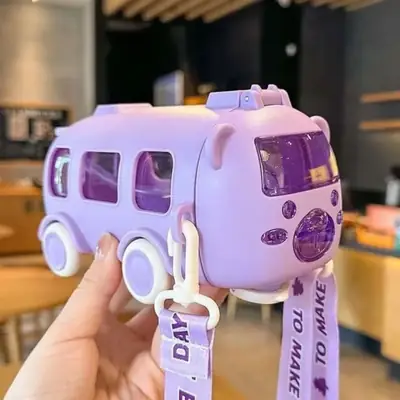 Premium 500ml 2-in-1 Toy Bus Shaped Water Bottle for Kids – Leak-Proof Sipper with Soft Silicone Straw, Adjustable Crossbody Shoulder Strap, One-Click Safety Lock & Real Moving Wheels – 100% BPA-Free Food Grade Material for School, Picnic & Travel thumbnail 5