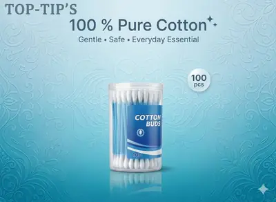 TopTip orginal 100 % Pure Cotton buds Made in China Plastic Cotton buds (100 Pcs) one Mini box Pack of 4 Box deal 