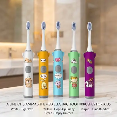 Smart Kids Electric Toothbrush - AUZZO Sonic Waterproof Automatic Tooth Brush for Children, Ultra Soft DuPont Bristles, Plaque Removal Oral Care for Boys & Girls (Ages 2-12)