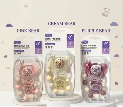 Luxury BPA Free Baby Pacifier & Chain Clip Set | Soft Silicone Newborn Soother with Cute Bear Pendant | Baby Gift Collection