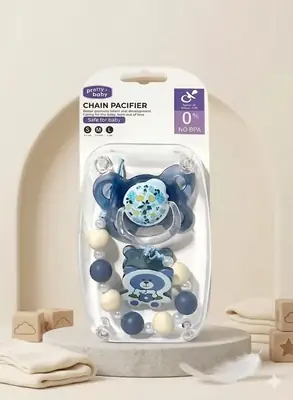 Luxury BPA Free Baby Pacifier & Chain Clip Set | Soft Silicone Newborn Soother with Cute Bear Pendant | Baby Gift Collection thumbnail 2