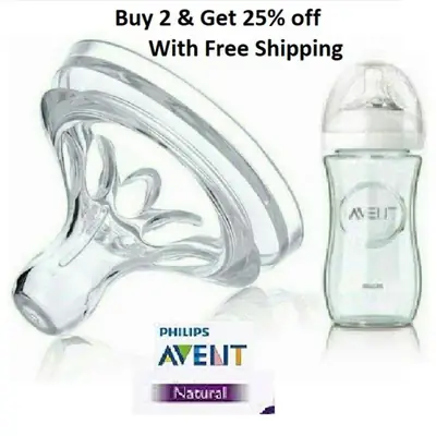Natural Shape Wide Neck Baby Bottle Silicone Nipple | Soft Food Grade BPA Free Teat | Anti Colic Slow / Medium Flow