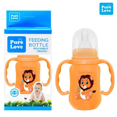 Pure Love Premium Baby Feeding Bottle with Handle | 150ml (5oz) & 280ml (9oz) Colorful Simple Long Feeder with Regular Nipple thumbnail 3