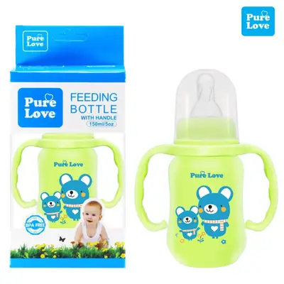 Pure Love Premium Baby Feeding Bottle with Handle | 150ml (5oz) & 280ml (9oz) Colorful Simple Long Feeder with Regular Nipple thumbnail 4