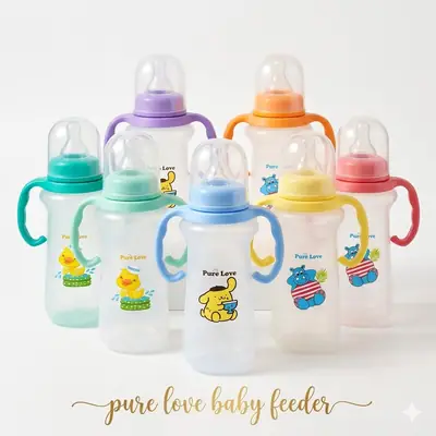 Pure Love Baby Feeding Bottle with Handle 280ml (9oz) | Trophy Shape Transparent Feeder with Regular Nipple Pack of 3 Peices  thumbnail 3