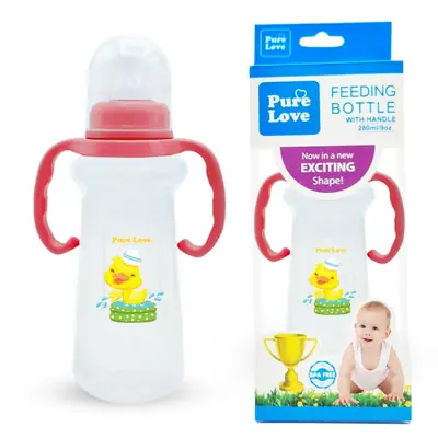 Pure Love Baby Feeding Bottle with Handle 280ml (9oz) | Trophy Shape Transparent Feeder with Regular Nipple Pack of 3 Peices  thumbnail 4