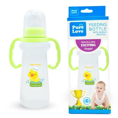 Pure Love Baby Feeding Bottle with Handle 280ml (9oz) | Trophy Shape Transparent Feeder with Regular Nipple Pack of 3 Peices  thumbnail 6